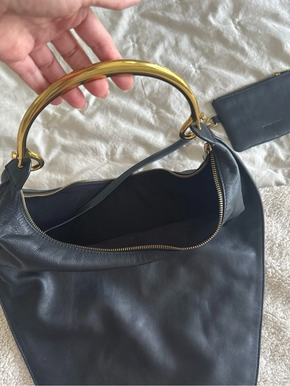 Walter Baker Black Leather Hobo with Yellow Top Handle